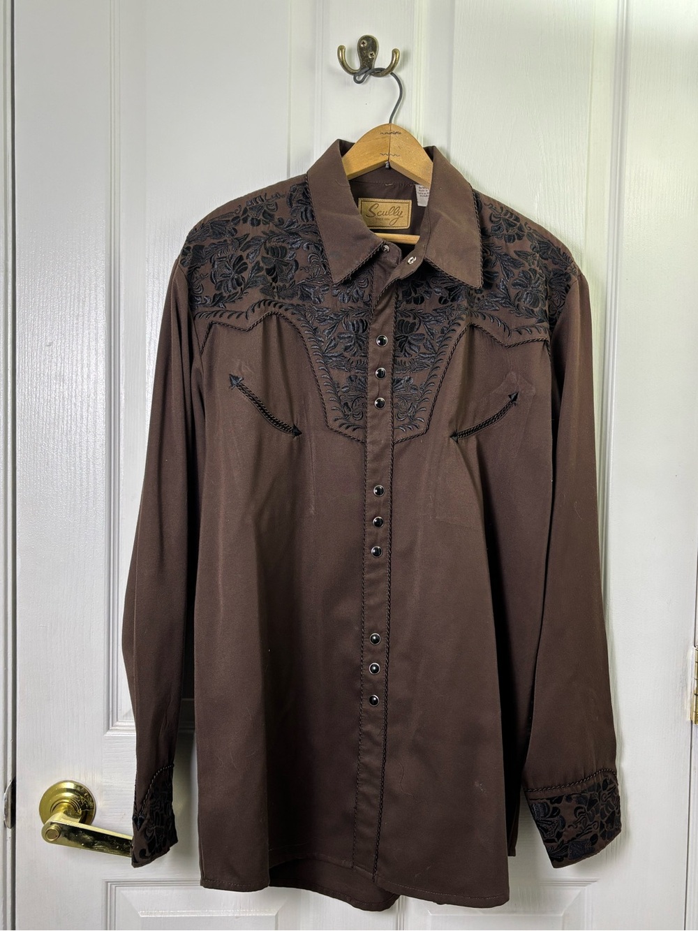 Brown Scully Men's Black Embroidered Gunfighter Shirt